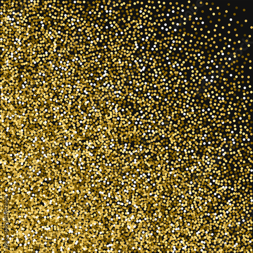 Round gold glitter. Abstract mess with round gold glitter on black background. Captivating Vector illustration.