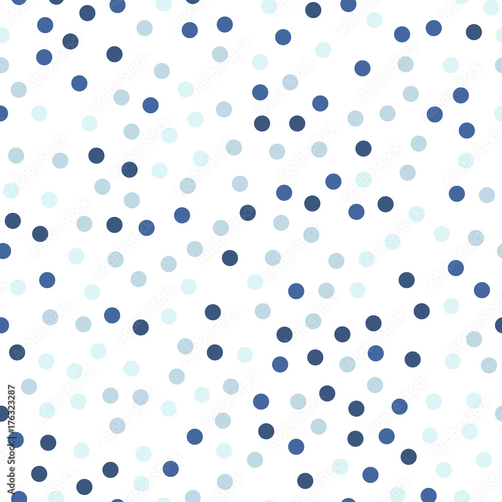 Colorful polka dots seamless pattern on white 23 background. Wondrous classic colorful polka dots textile pattern. Seamless scattered confetti fall chaotic decor. Abstract vector illustration.