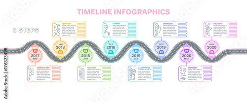 Navigation map infographics 8 steps timeline concept. Creative f