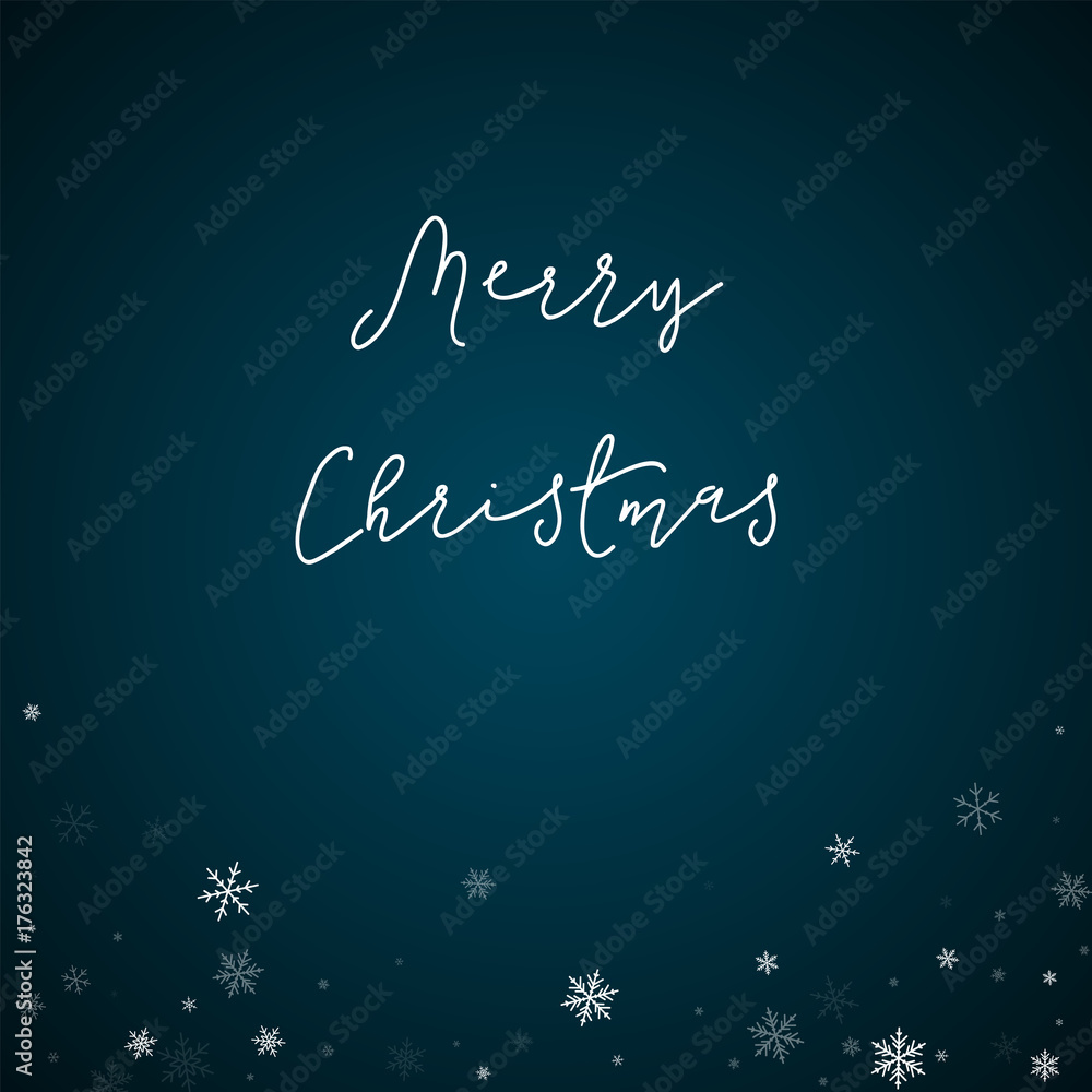 Merry Christmas greeting card. Sparse snowfall background. Sparse snowfall on blue background. Wonderful vector illustration.