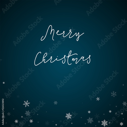 Merry Christmas greeting card. Sparse snowfall background. Sparse snowfall on blue background. Wonderful vector illustration.