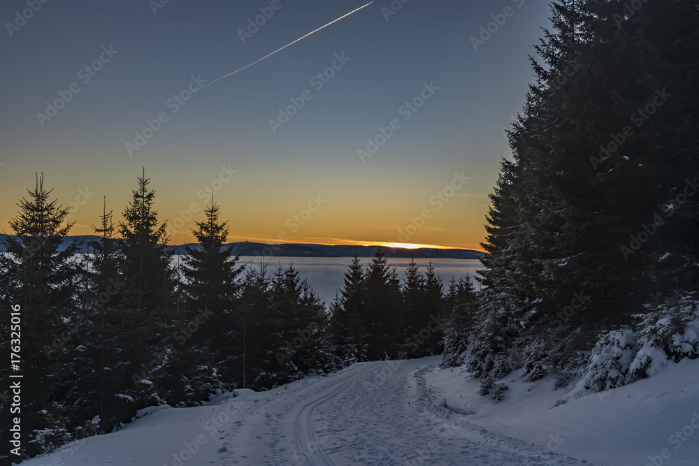 Obraz premium Morning with sunrise in Jeseniky mountains