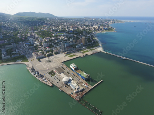 Top view of the marina and quay of Novorossiysk. Urban landscape