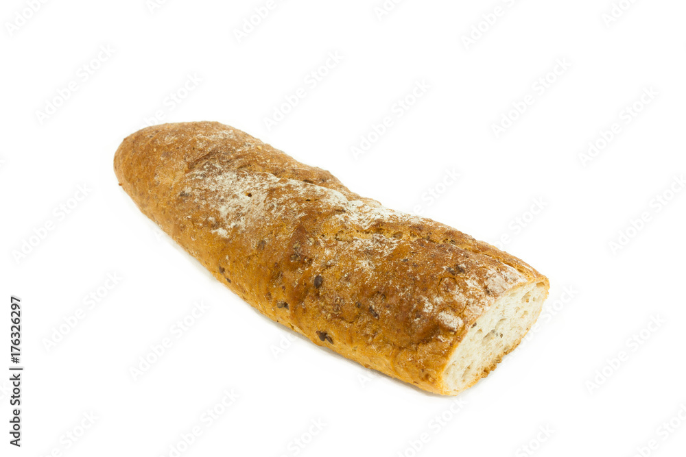 French bread on a white background French bread on a white background