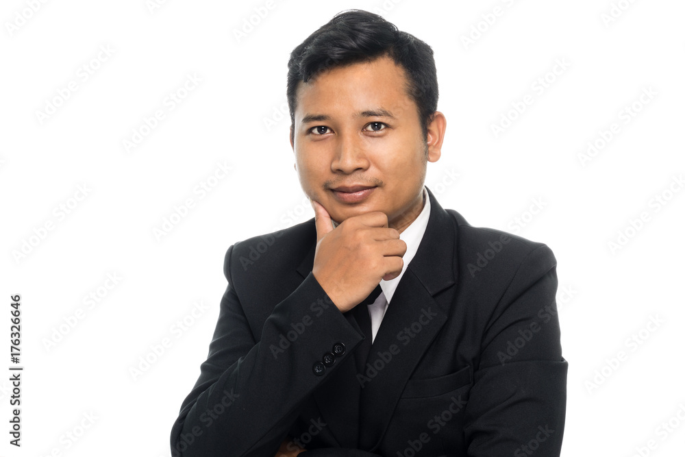 Portrait of a business man thinking with suit. Isolated on white background Portrait of a business man thinking with suit. Isolated on white background
