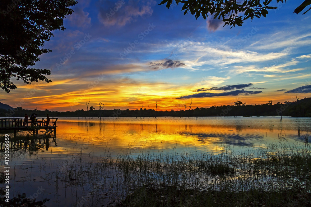 Sunset beauty twilight on lagoon