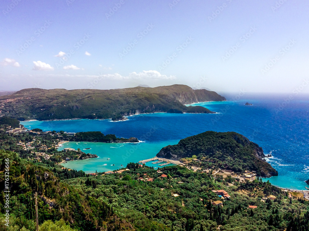 Gorgeous Seashore Landscape with Mountains and Green Trees Gorgeous Seashore Landscape with Mountains and Green Trees