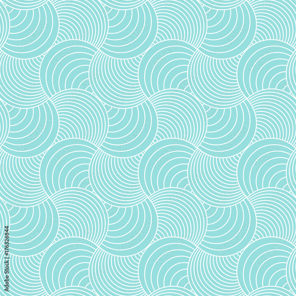 Pattern seamless circle abstract wave background stripe green aqua and white line colors. Geometric line vector.