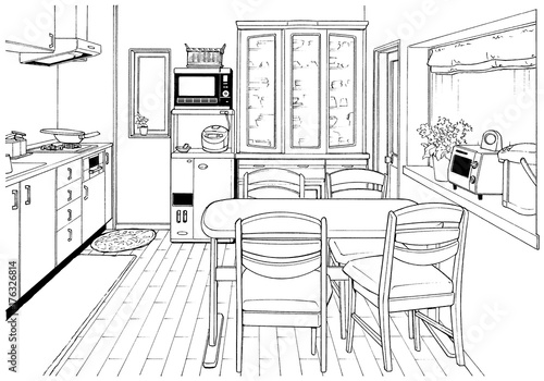 漫画風ペン画イラスト 住宅 キッチン Stock Illustration Adobe Stock