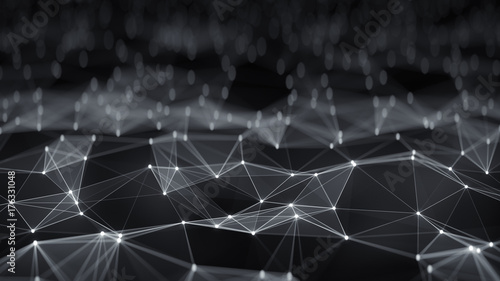 Fotografie Futuristic network shape abstract render with DOF