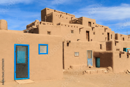 Historic adobe buildings in Taso, New Mexico