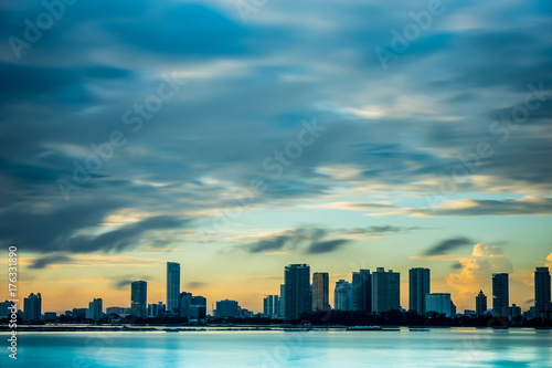 Long exposure on the city skyline in the early morning. © ChyeSeng