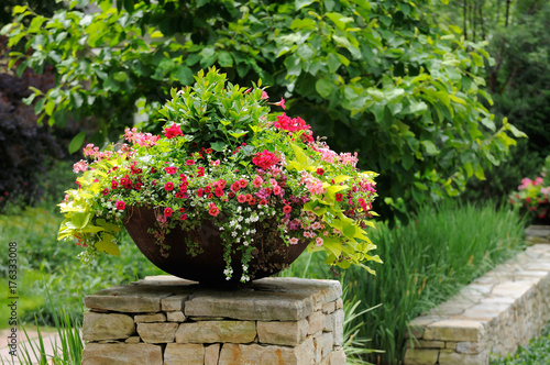 Container Garden on Stone Wall
