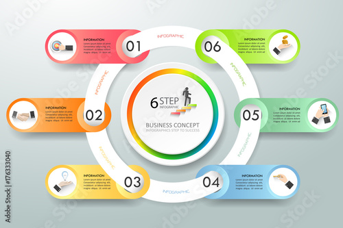 Business concept infographic template 6 steps, Can be used for workflow, layout, steps, number options, timeline or milestones project.