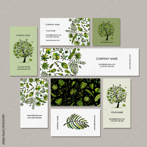 Business card collection, tropical tree design