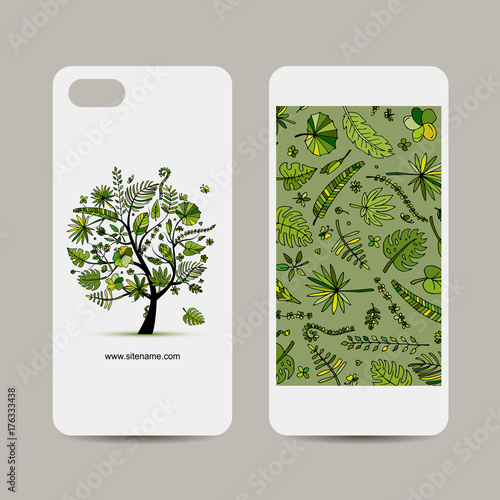 Mobile phone cover design. Tropical tree sketch
