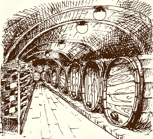 Vintage winery wine production handmade draft winemaking sketch fermentation grape drink vector illustration