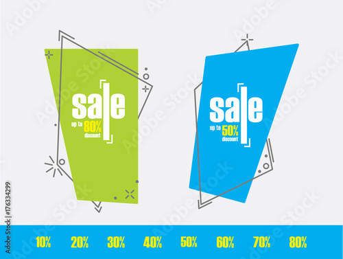 editable flat geometric vector banners, advertising campaign in retail, sale promo marketing, ad offer on shopping. green and blue discount, offer, price, and label design Print