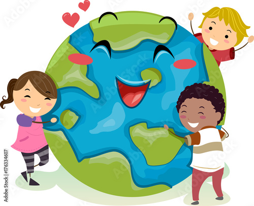Earth Mascot Stickman Kids Love Illustration