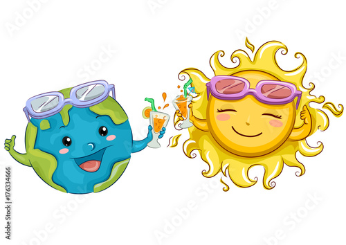 Earth Sun Drinks Toast Illu...