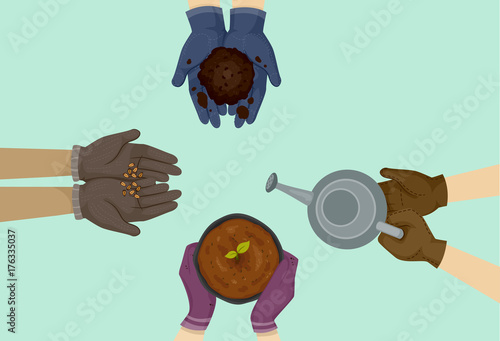 Gardening Gloves Hands Illustration