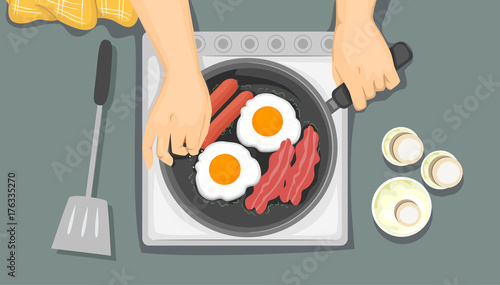 Hands Cooking Breakfast Ill...