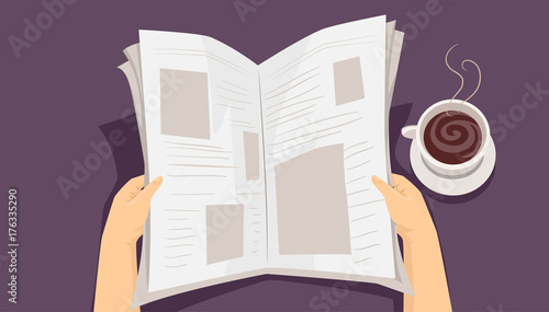 Hands News Paper Coffee Illustration
