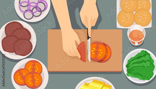 Hands Making Burgers Illustration