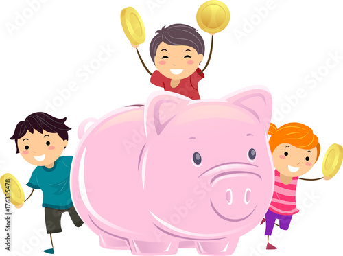 Stickman Kids Coins Piggy B...