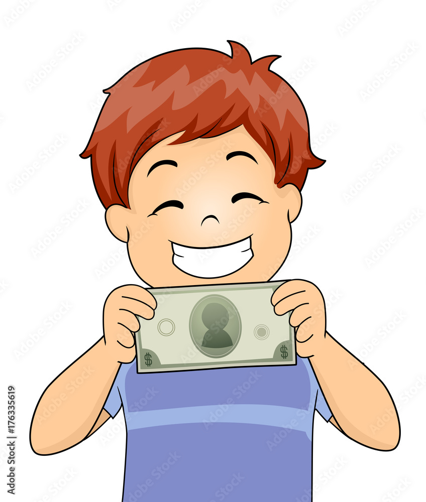 Kid Boy Dollar Bill Happy Illustration Kid Boy Dollar Bill Happy Illustration
