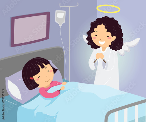Stickman Kid Girl Hospital Guardian Angel Illustration
