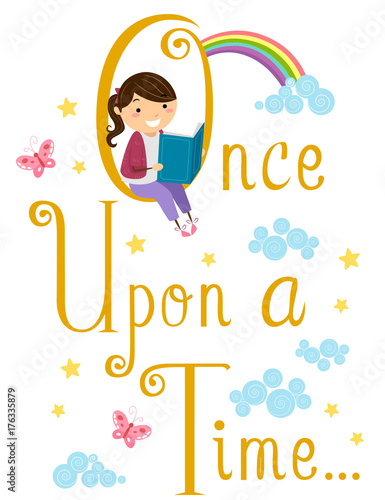 Stickman Kid Girl Story Book Reading Illustration