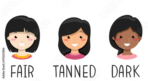 Kids Girls Skin Complexions Illustration