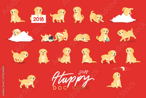 Set of cute dogs labrador and golden retriever.