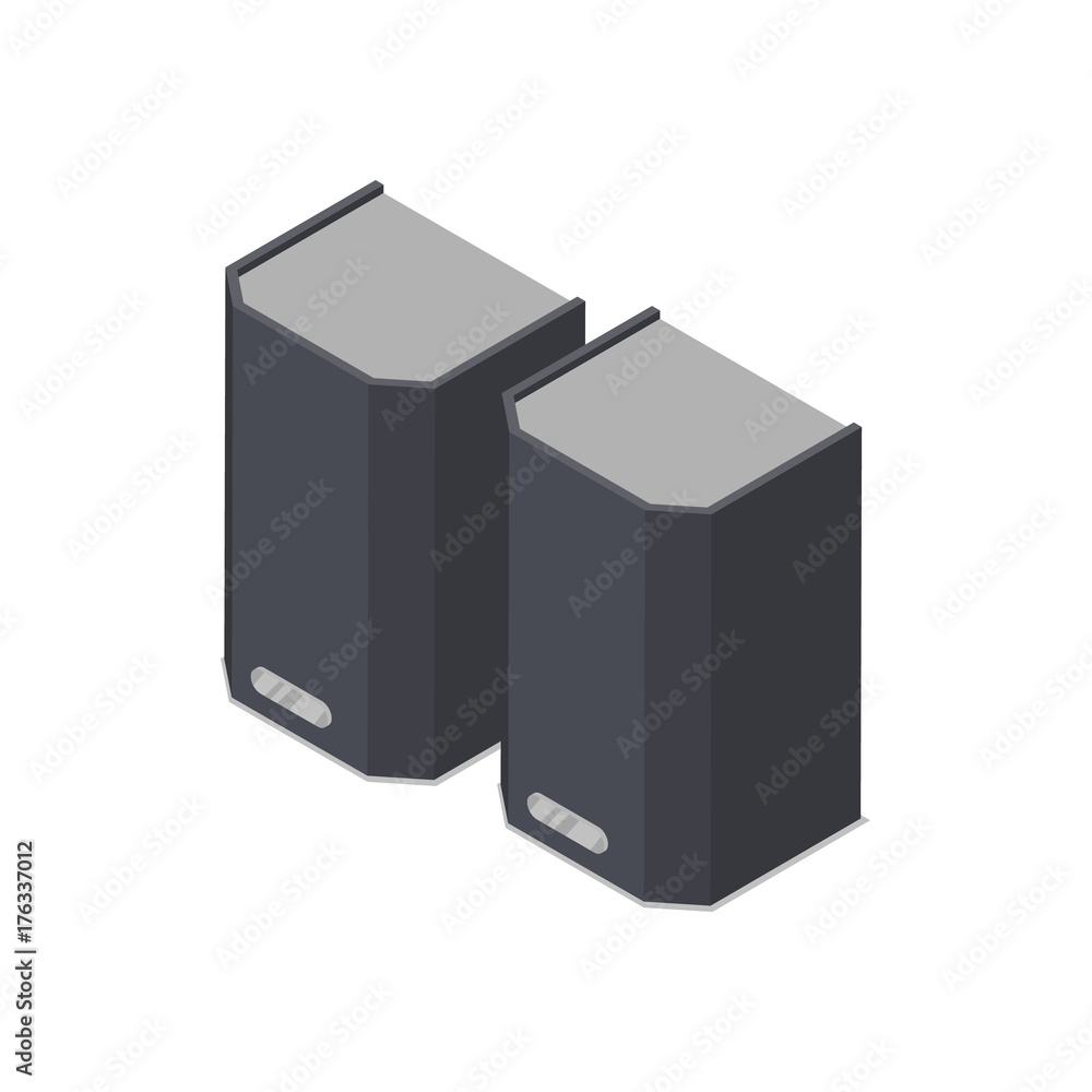 Fototapeta premium Computer speakers isometric 3D icon. Digital technologies, computer device, multimedia equipment vector illustration