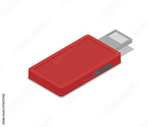 Red usb drive isometric 3D icon. Digital technologies  computer device  multimedia equipment vector illustration