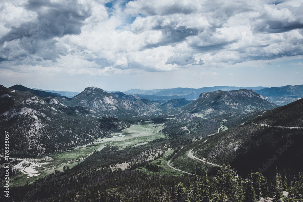 Scenic cloudy landscape of the Rocky Mountains, Rocky Mountain National Park, Colorado, USA