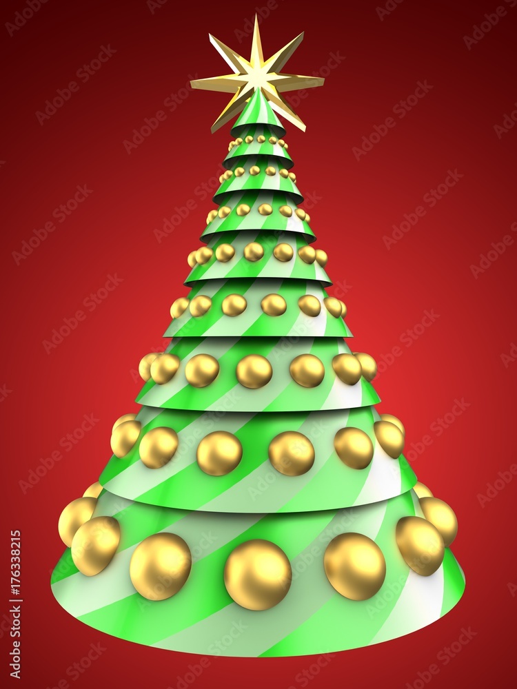 3d Christmas tree over red 3d Christmas tree over red