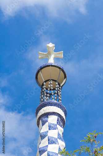 Top of the building at Park Guell in Barcelona, Spain