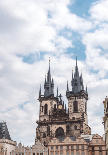 Ancient Old Town Square. The tourist attraction of Prague