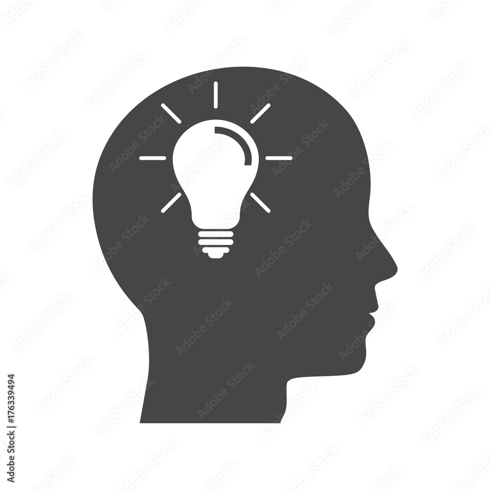 Human head with light bulb icon Human head with light bulb icon