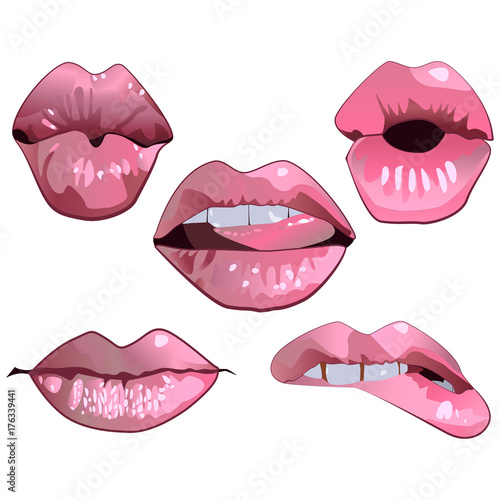 Women lips and mouth flat style icon set