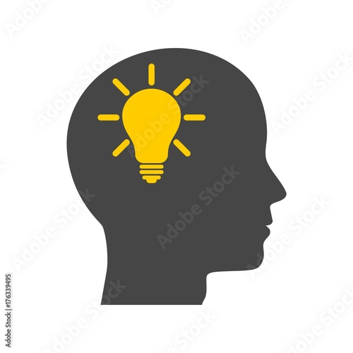 Human head with light bulb icon