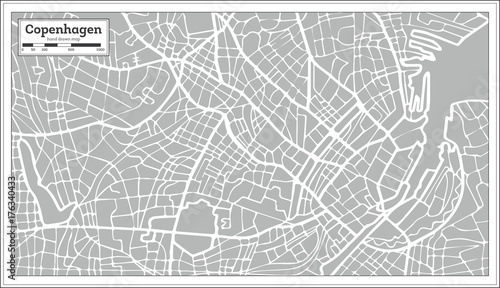 Fotografie Copenhagen Map in Retro Style. Hand Drawn.