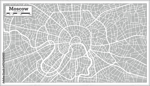 Photo Moscow Map in Retro Style. Hand Drawn.