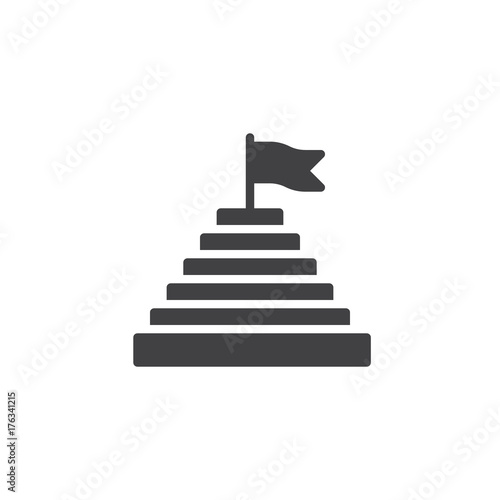 Pyramid with flag on top icon vector  filled flat sign  solid pictogram isolated on white. Achievement symbol  logo illustration.