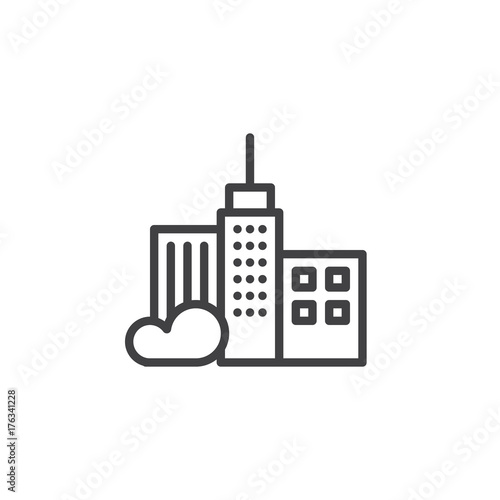 Skyscraper line icon, outline vector sign, linear style pictogram isolated on white. City buildings symbol, logo illustration. Editable stroke