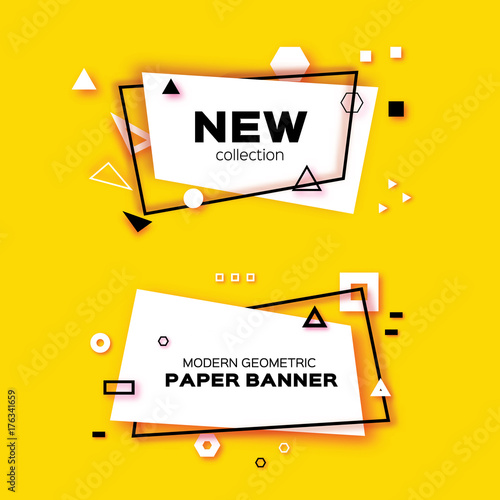 Trendy Geometric elemets for quote. Frames in paper cut style.. For brochure, flyer or presentations design. Simple geometry. Yellow background. Vector