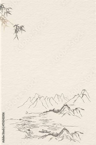 Traditional Chinese Landscape Paingting Background, Mountains And Rivers