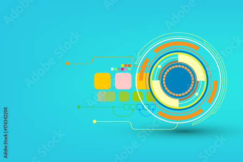 Abstract color background with various technological elements. Vector